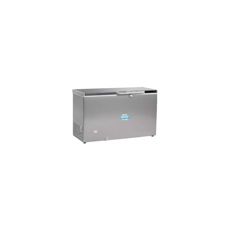 Congélateur 400 litres couvercle porte pleine aspect inox