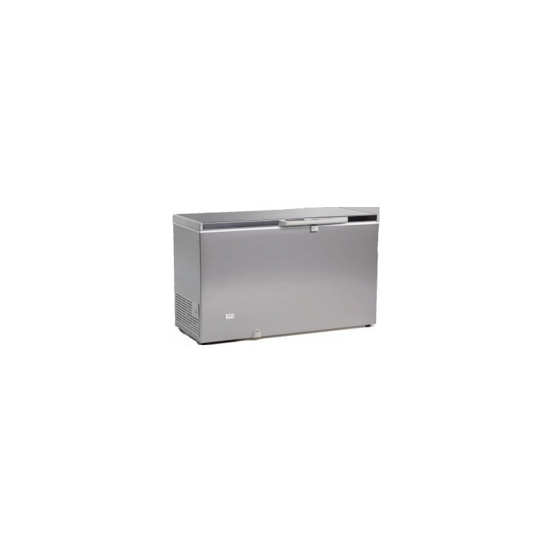 Congélateur 500 litres couvercle dessus inox porte pleine aspect inox