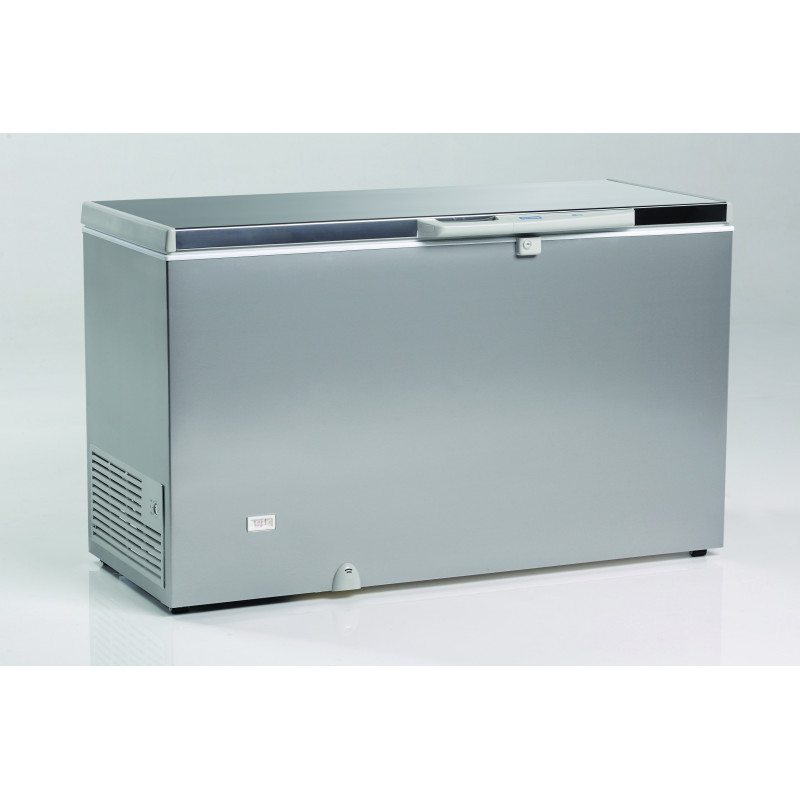 Congélateur 690 litres couvercle porte pleine aspect inox