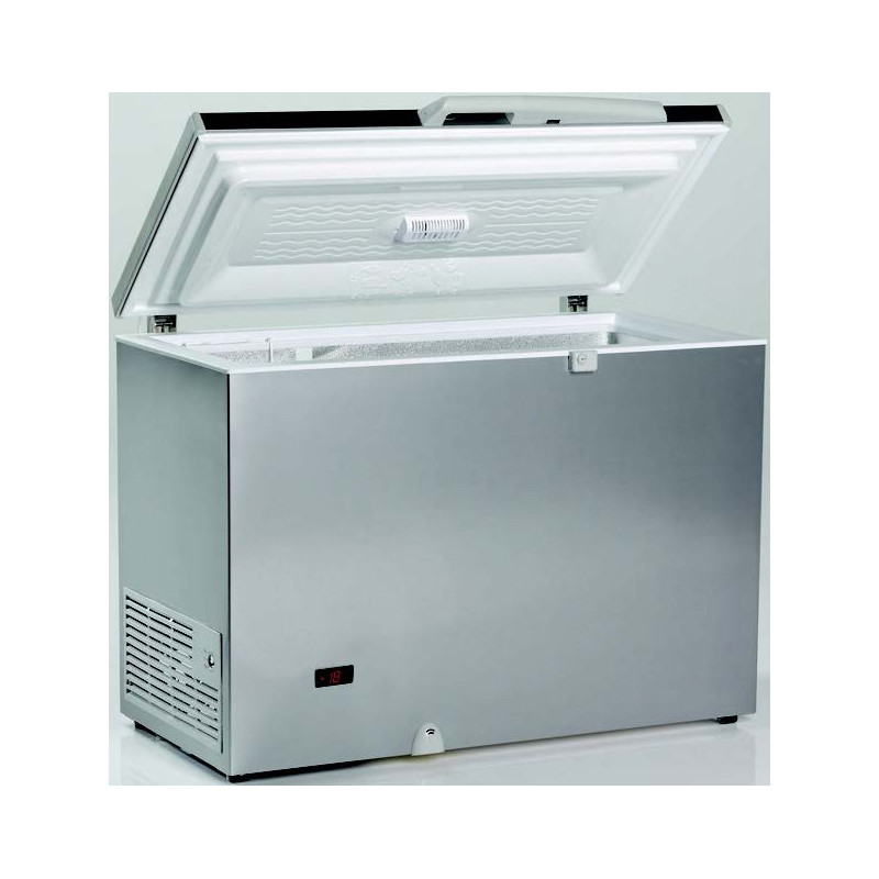 Congélateur 220 litres couvercle porte pleine aspect inox