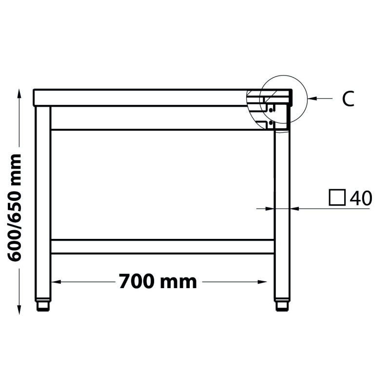 TABLE SOUBASSEMENT INOX 1200 X 700  POUR PLAN DE CUISSON